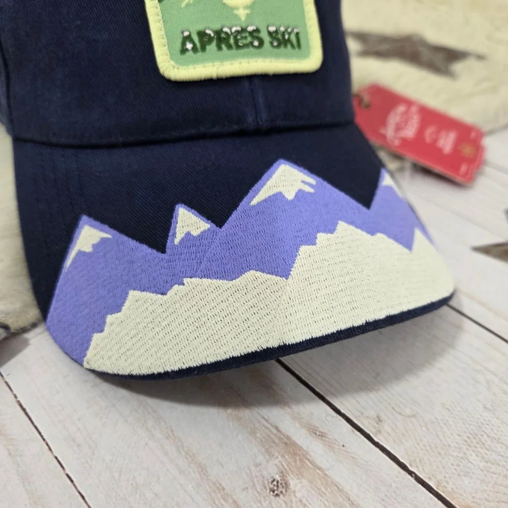 Free People Apres Ski Baseball Cap navy blue mountains embroidered hat new NWT